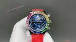 Rolex Daytona Rainbow Bezel 316L Steel 43mm Japan Quartz Movement Red/Yellow Band Blue Watch
